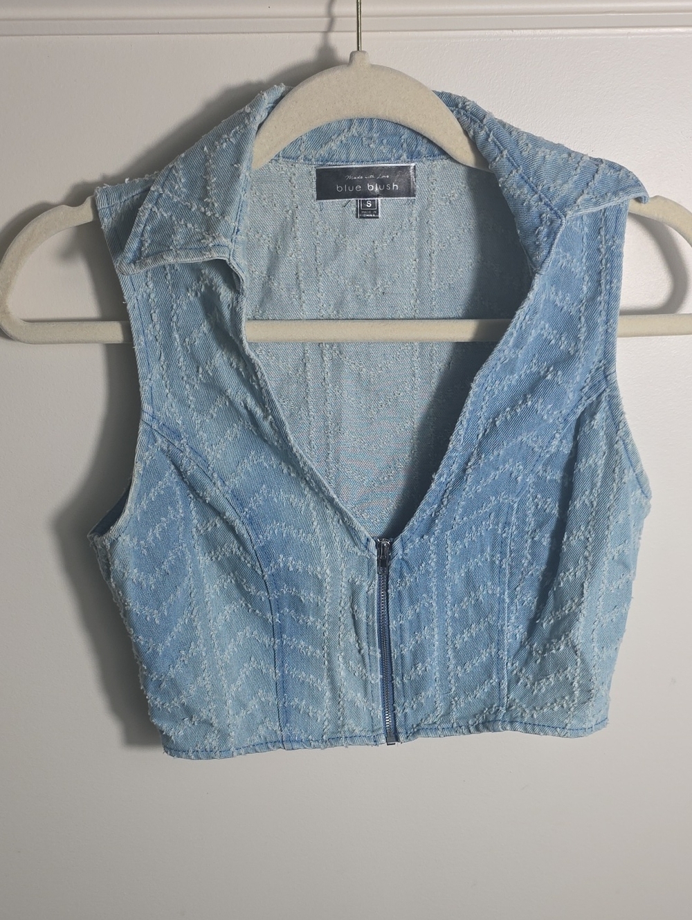 Blue Blush Light Blue Textured Zip Crop Top